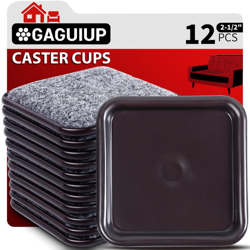 GAGUIUP 2 1/2"" Square Carpet Bottom Furniture Caster Cups  Reusable Furniture Sliders For Hardwood Floors  Felt Furniture Pads Coasters To Protect Tile Or Laminate Floors From Scratches  Brown/Gray (12 Pack) - Image 1