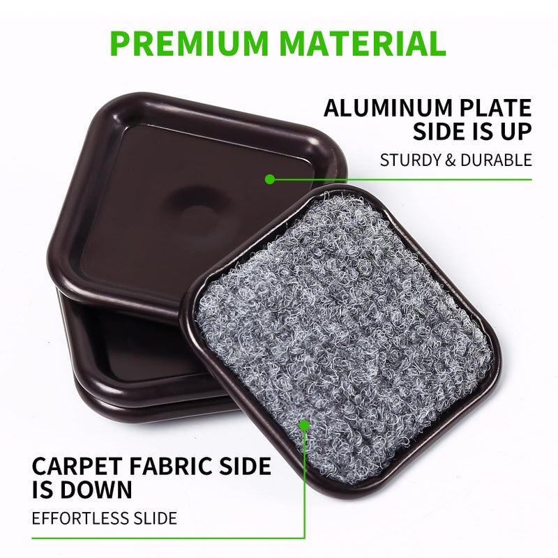GAGUIUP 2 1/2"" Square Carpet Bottom Furniture Caster Cups  Reusable Furniture Sliders For Hardwood Floors  Felt Furniture Pads Coasters To Protect Tile Or Laminate Floors From Scratches  Brown/Gray (12 Pack) - Image 3