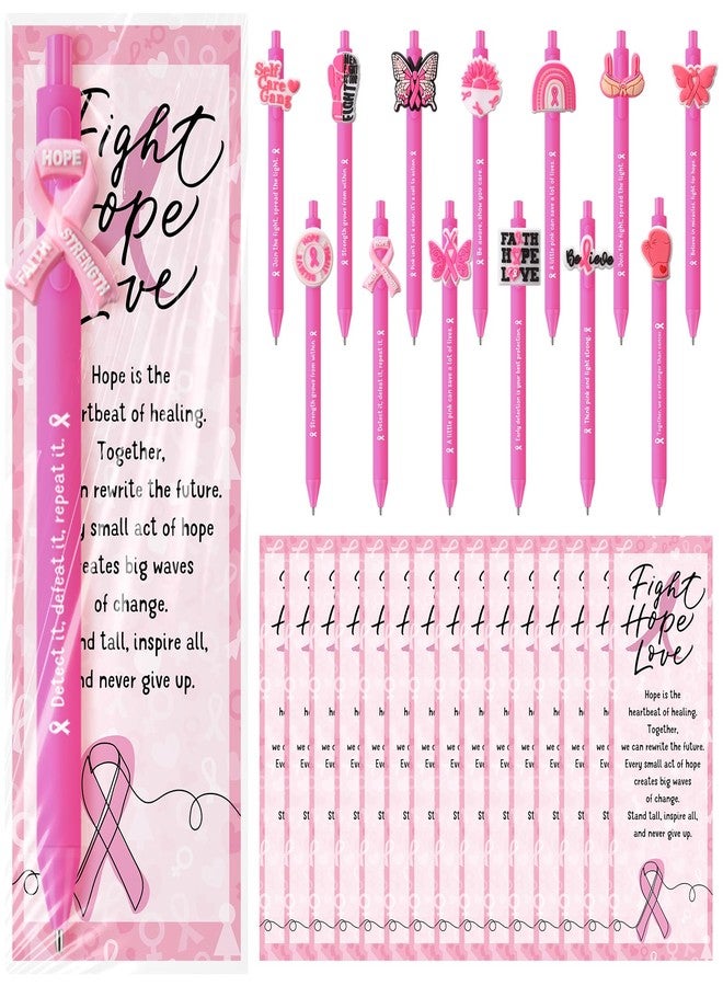 Resurhang 30 Sets Breast Cancer Awareness Pens Bulk Pink Ribbon Ballpoint Pens with Inspirational Card Pink Ribbon Breast Cancer Awareness Accessories for Public Events Charity Supplies - Image 1