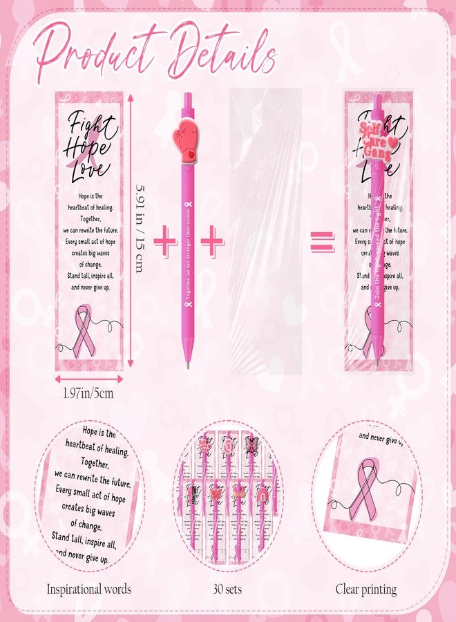 Resurhang 30 Sets Breast Cancer Awareness Pens Bulk Pink Ribbon Ballpoint Pens with Inspirational Card Pink Ribbon Breast Cancer Awareness Accessories for Public Events Charity Supplies - Image 3