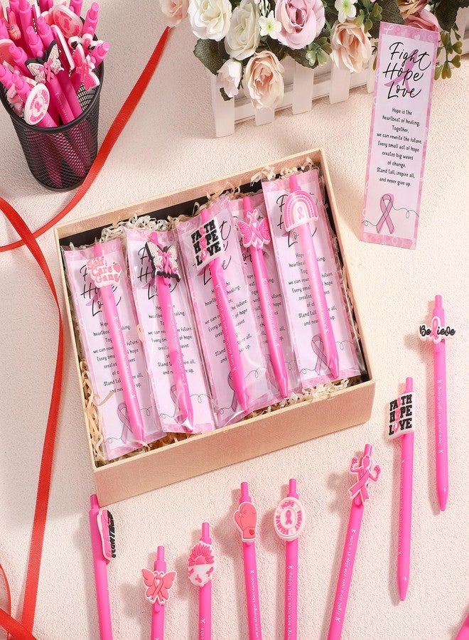 Resurhang 30 Sets Breast Cancer Awareness Pens Bulk Pink Ribbon Ballpoint Pens with Inspirational Card Pink Ribbon Breast Cancer Awareness Accessories for Public Events Charity Supplies - Image 4