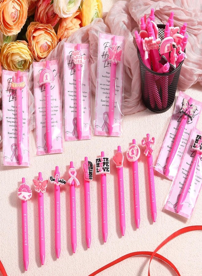 Resurhang 30 Sets Breast Cancer Awareness Pens Bulk Pink Ribbon Ballpoint Pens with Inspirational Card Pink Ribbon Breast Cancer Awareness Accessories for Public Events Charity Supplies - Image 5