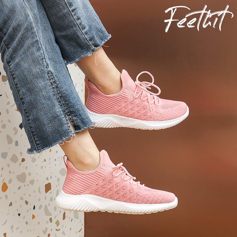 Feethit Womens Slip On Walking Shoes Non Slip Running Shoes Breathable Workout Shoes Lightweight Gym Sneakers Pink Size 6.5 - Image 2