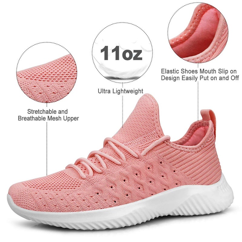 Feethit Womens Slip On Walking Shoes Non Slip Running Shoes Breathable Workout Shoes Lightweight Gym Sneakers Pink Size 6.5 - Image 3