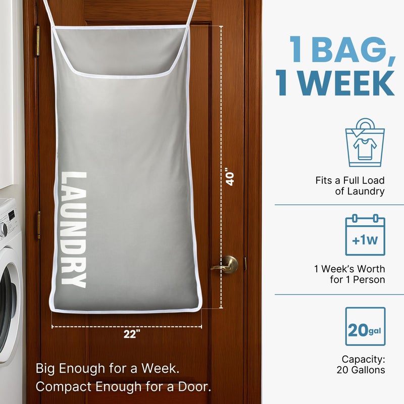 DONAQ Hanging Laundry Hamper Bag XL 40x22", Space Saving over the Door Storage Bags, Behind the Door Hampers for Dirty Clothes & Wall Mounted Basket for Bathroom, Organizer for Small Room Spaces RV - Image 2