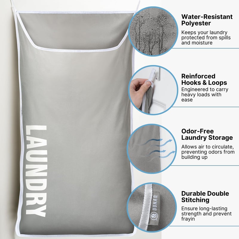 DONAQ Hanging Laundry Hamper Bag XL 40x22", Space Saving over the Door Storage Bags, Behind the Door Hampers for Dirty Clothes & Wall Mounted Basket for Bathroom, Organizer for Small Room Spaces RV - Image 5