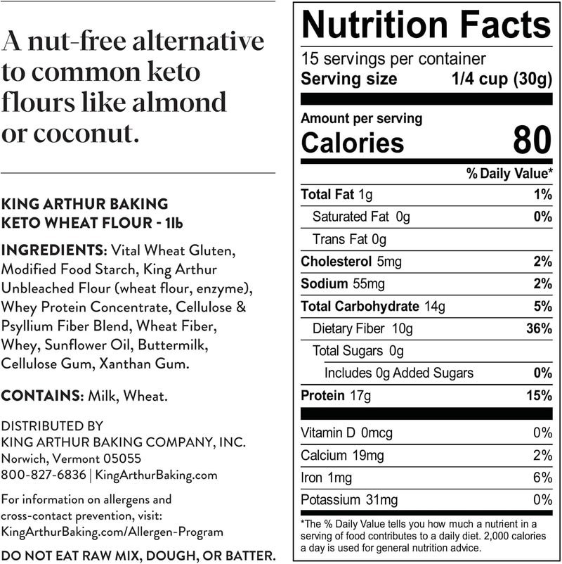 king_arthur دقيق كينغ آرثر كيتو القمح - 1 رطل بديل دقيق متعدد الاستخدامات منخفض الكربوهيدرات، غير معدّل وراثيًا، كيس قابل لإعادة الإغلاق - Image 3