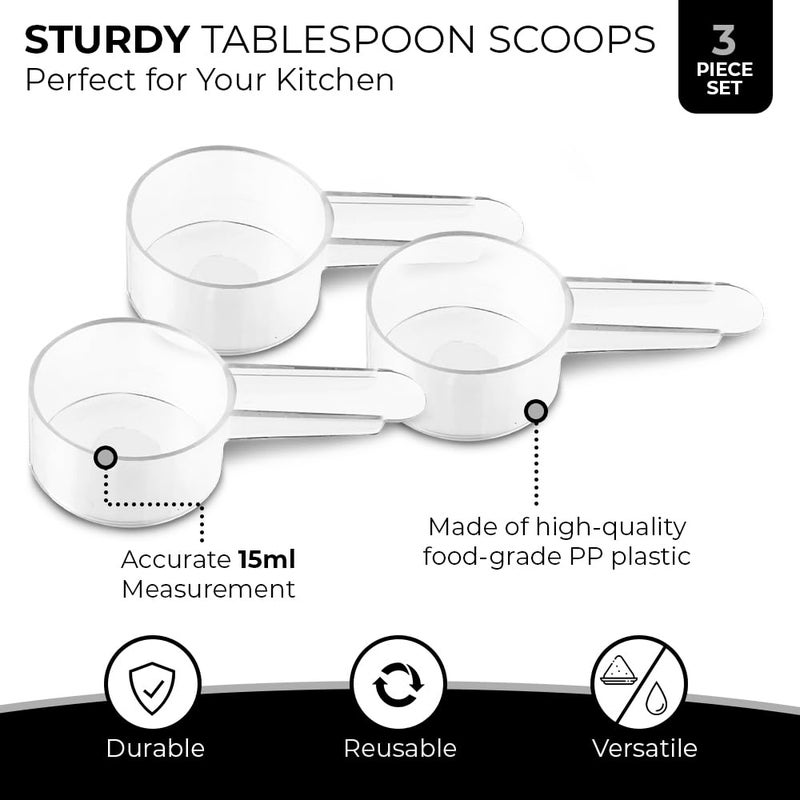 Existing Beauty 3 Pack Tablespoon Measuring Spoon Set with Short Handle Coffee Scoop - 1 Tablespoon (15 ML) Clear Plastic Scoops for Coffee, Loose Tea, Protein, Spices, Powders, and Other Dry Goods - Image 2