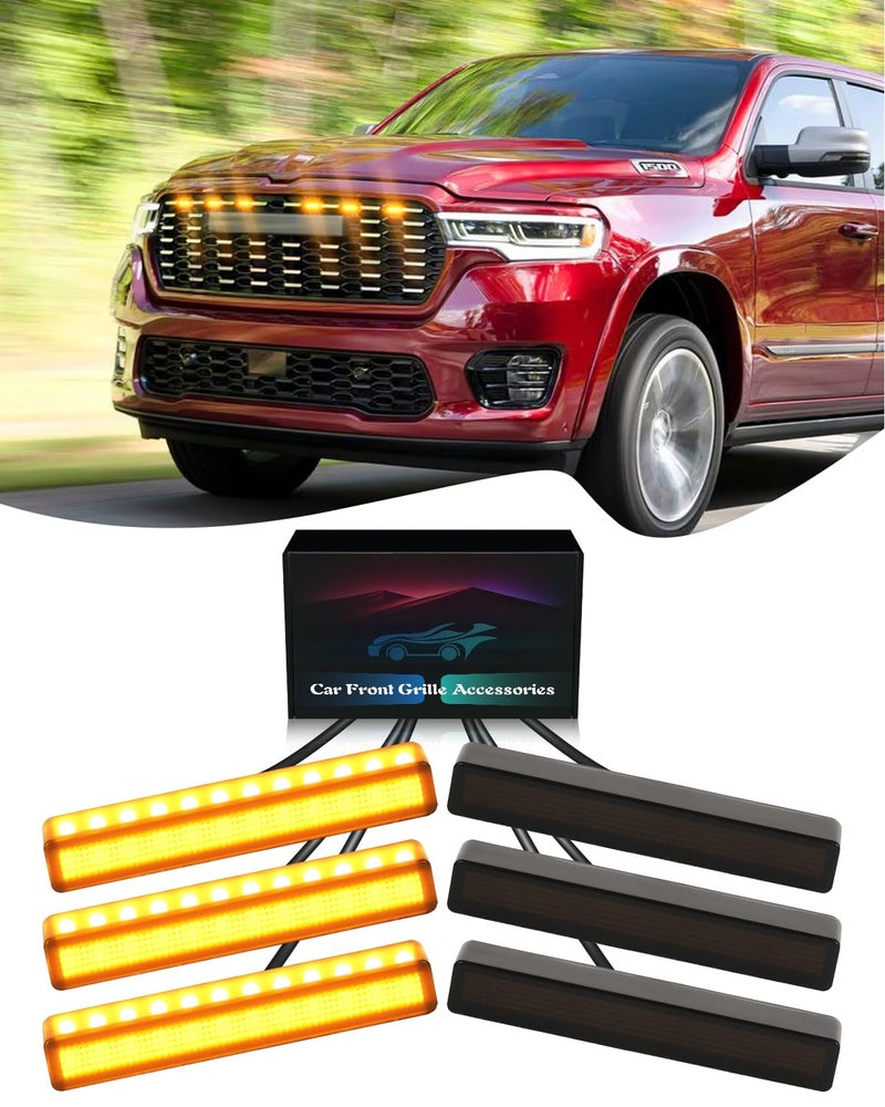 TBHOO 6Pcs LED Grill Light for 2023 2024 2025 Dodge Ram 1500 2500 3500 Raptor Grille Lights Front Bumper Ram Accessories 20192022 Yellow