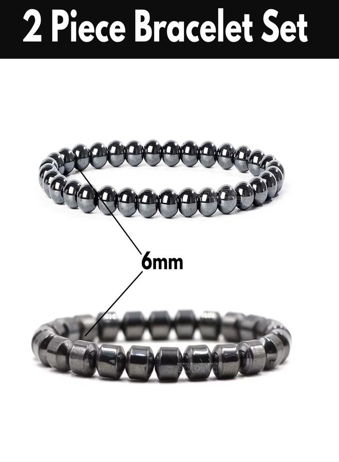 EDMIRIA 6mm Magnetic Hematite Natural Gemstone Metal Balancing Energy Therapy Adjustable Bracelets For Healing -Weight Managament - Bracelet for Men & Women (Design 5 - Pack of 2) - Image 2