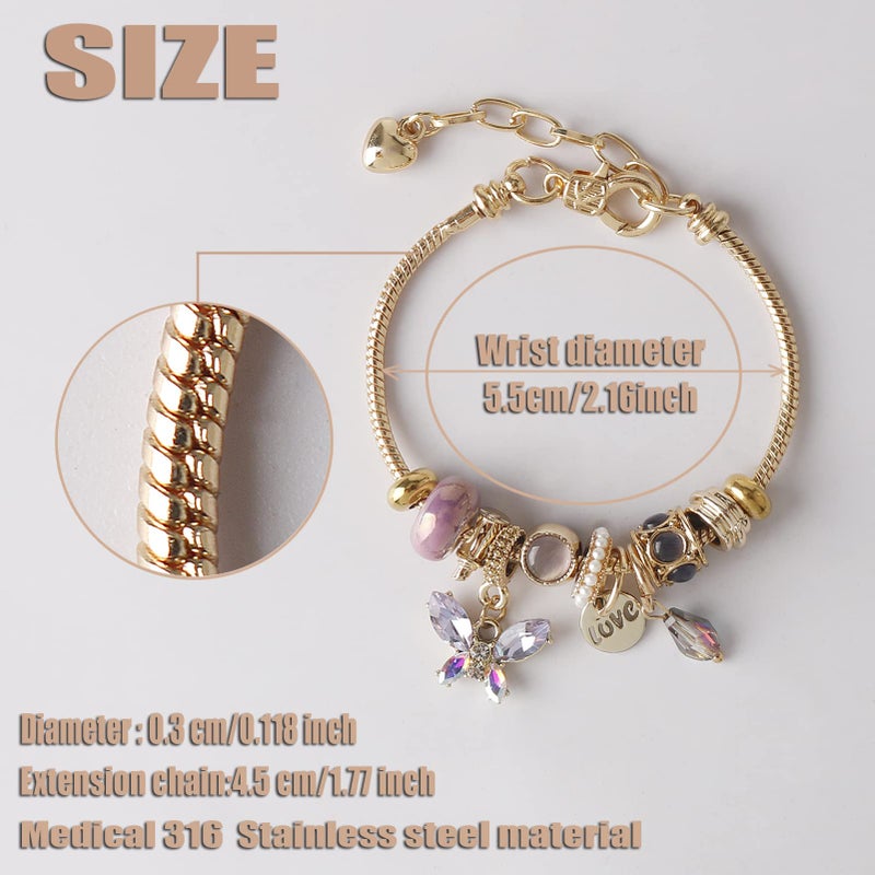 DS Charm Bracelets for teen girls exquisite cute cartoon friendship bracelet Gold Stainless Steel Bangle birthday Gift box Adjustable little girls kids jewelry holiday gifts (GOLD-2) - Image 2