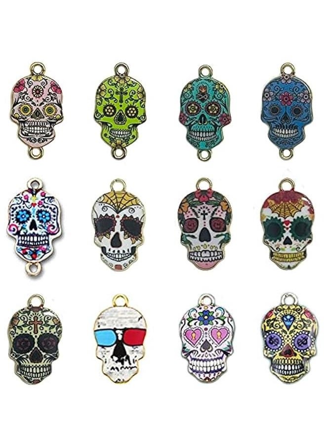 Sugar Skull Charms 36pcs Gold Plated Flower Skull Charms, 12 Color Enamel Alloy Skull Pendants for  Cinco de Mayo Mexican Fiesta Party Necklace Bracelet Earring Jewelry Making DIY  - Image 1