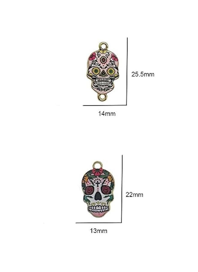 Sugar Skull Charms 36pcs Gold Plated Flower Skull Charms, 12 Color Enamel Alloy Skull Pendants for  Cinco de Mayo Mexican Fiesta Party Necklace Bracelet Earring Jewelry Making DIY  - Image 2