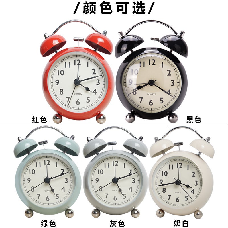 European-Style Retro Bell Alarm Clock Desktop Simple Mute Pointer Quartz Table Clock Metal Creative Student Night Light Clock - Image 4