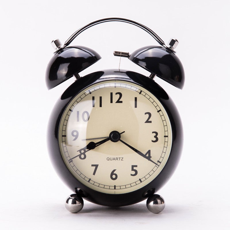 European-Style Retro Bell Alarm Clock Desktop Simple Mute Pointer Quartz Table Clock Metal Creative Student Night Light Clock - Image 1