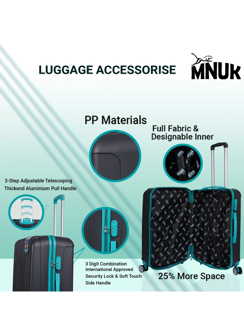 MNUK Viator Check-in Luggage- 24 Inch | Hard-side Smooth and comfortable Luggage Trolley with TSA Lock | PP Material| Double 360° 4 Wheeler| Medium- Black