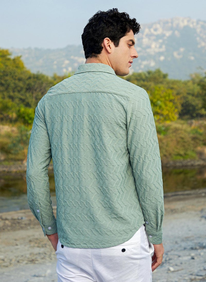 كامبوس سوترا Men's Mint Green Herringbone-Tactile Shirt  - Image 5