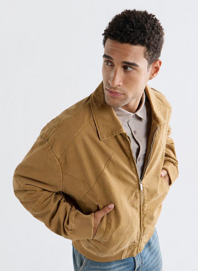 سبلاش فيڤ جاكيت بايكر سادة بأكمام طويلة وسحّاب إغلاق - Image 1