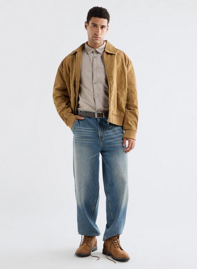 سبلاش فيڤ جاكيت بايكر سادة بأكمام طويلة وسحّاب إغلاق - Image 2