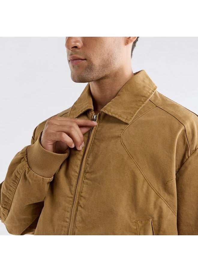 FAV - Solid Biker Jacket with Long Sleeves and Zip Closure - Image 1