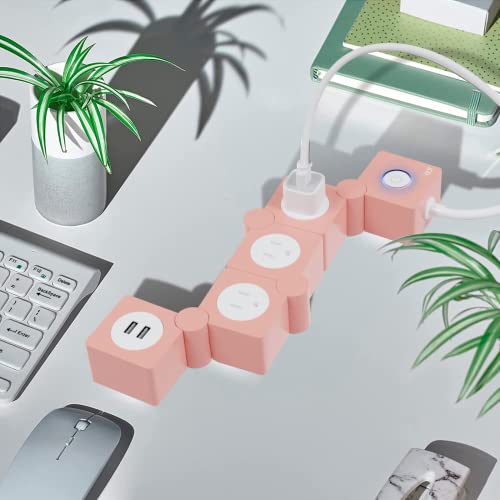 iJoy Flexible Power Strip - 3 AC Outlets and 2 USB Charging Ports with Pink Extension Cord, Power Strips with Surge Protection, Decorative Surge Protector Outlet Extender for Home, Office, and More - Image 5