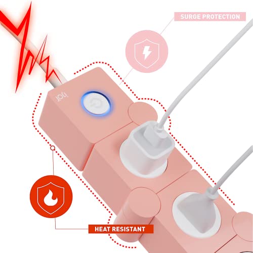 iJoy Flexible Power Strip - 3 AC Outlets and 2 USB Charging Ports with Pink Extension Cord, Power Strips with Surge Protection, Decorative Surge Protector Outlet Extender for Home, Office, and More - Image 4
