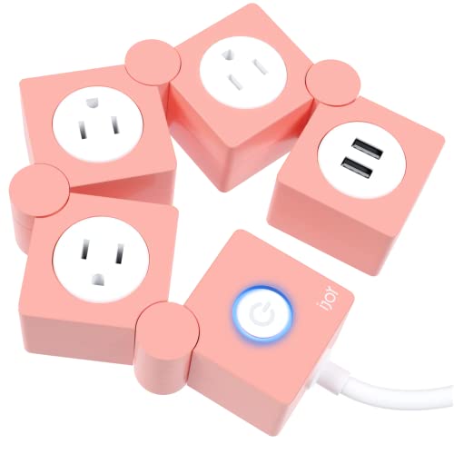 iJoy Flexible Power Strip - 3 AC Outlets and 2 USB Charging Ports with Pink Extension Cord, Power Strips with Surge Protection, Decorative Surge Protector Outlet Extender for Home, Office, and More - Image 1