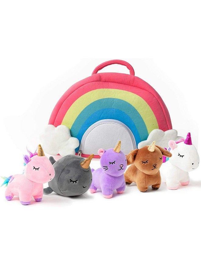 PixieCrush مجموعة حيوانات محشوة بيكسي كراش يونيكورن - 5 ألعاب محشوة للفتيات مع ناروال، بوبكور، كيتكور ويونيكورن قوس قزح - دمى ناعمة مع حقيبة حمل - هدية للأطفال من عمر 3 سنوات وما فوق - Image 1