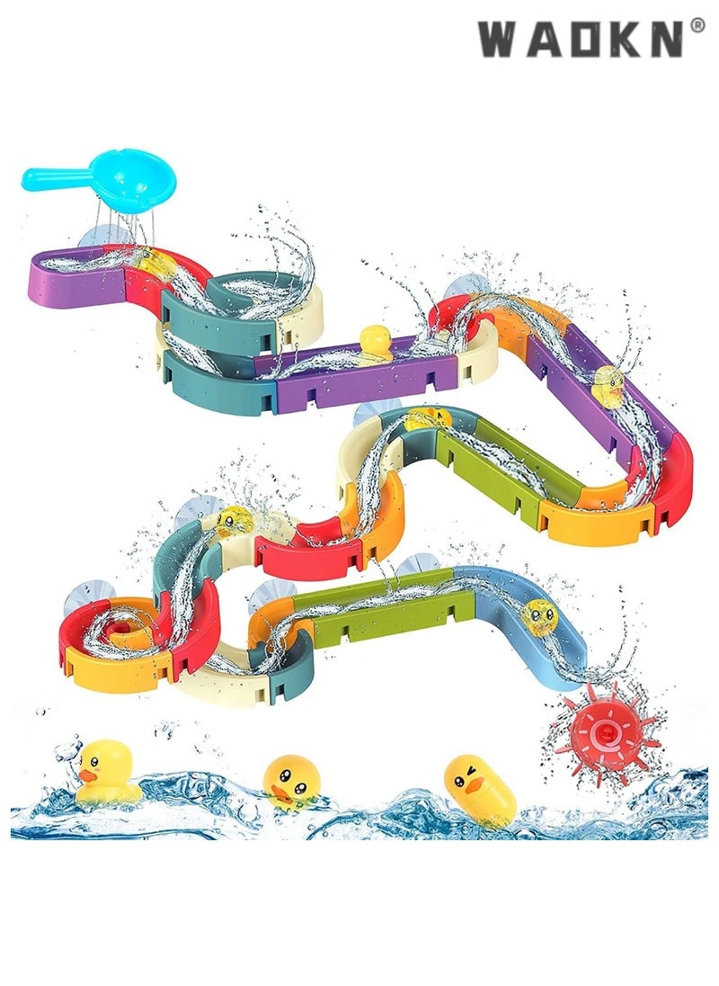 WAOKN - Bath Toys 48 pcs Water Balls Tracks for Kids 3-8 Years Toddler Bath Toys Wall Sution Slide Bathtub Toy Pool Bathroom Shower DIY Take Apart Set Birthday Gift for Children - Image 1