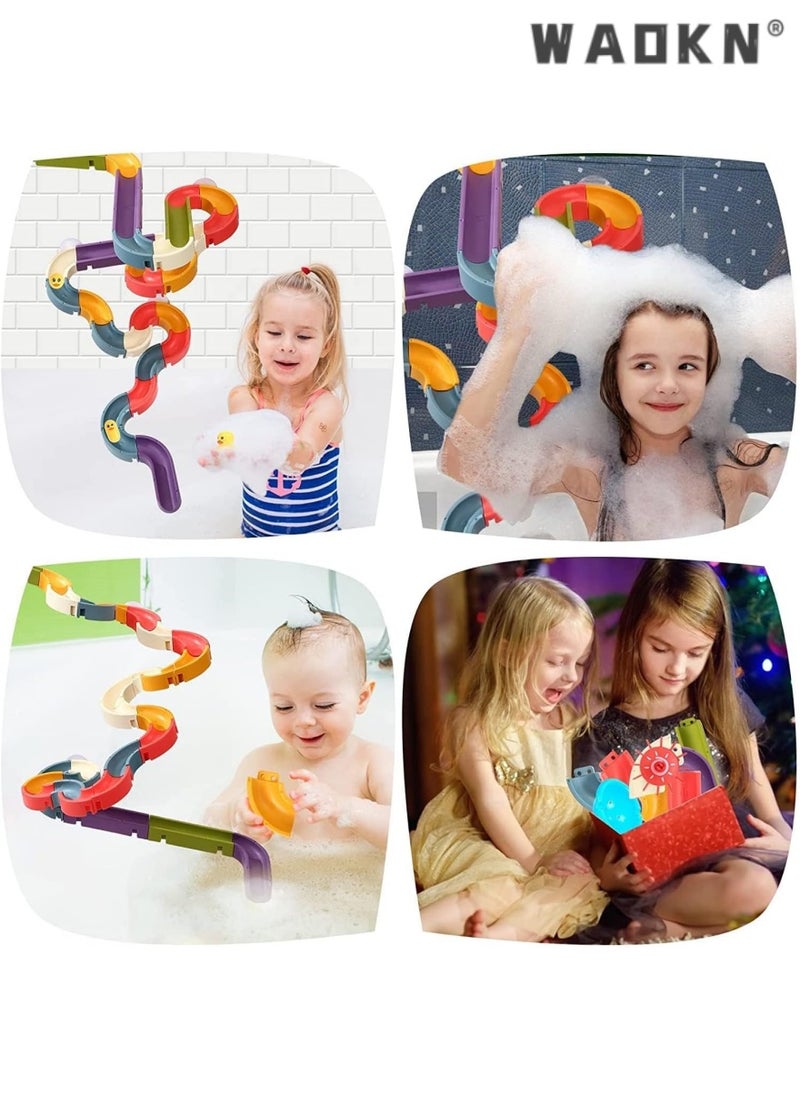 WAOKN - Bath Toys 48 pcs Water Balls Tracks for Kids 3-8 Years Toddler Bath Toys Wall Sution Slide Bathtub Toy Pool Bathroom Shower DIY Take Apart Set Birthday Gift for Children - Image 1