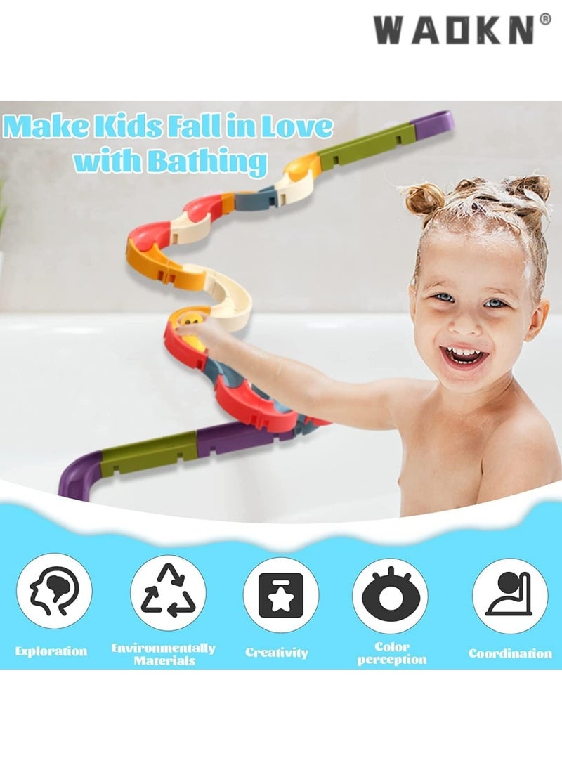 WAOKN - Bath Toys 48 pcs Water Balls Tracks for Kids 3-8 Years Toddler Bath Toys Wall Sution Slide Bathtub Toy Pool Bathroom Shower DIY Take Apart Set Birthday Gift for Children - Image 1