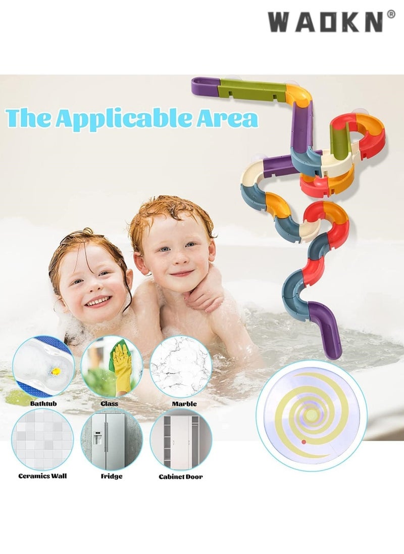 WAOKN - Bath Toys 48 pcs Water Balls Tracks for Kids 3-8 Years Toddler Bath Toys Wall Sution Slide Bathtub Toy Pool Bathroom Shower DIY Take Apart Set Birthday Gift for Children - Image 1