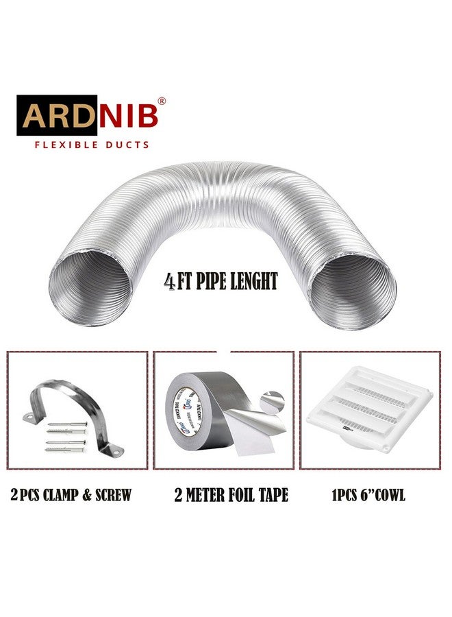 Ardnib أنبوب العادم من الألمنيوم وغطاء التهوية لمدخنة المطبخ من أردنيب مع مجموعة التركيب (طول 4 أقدام) - Image 2
