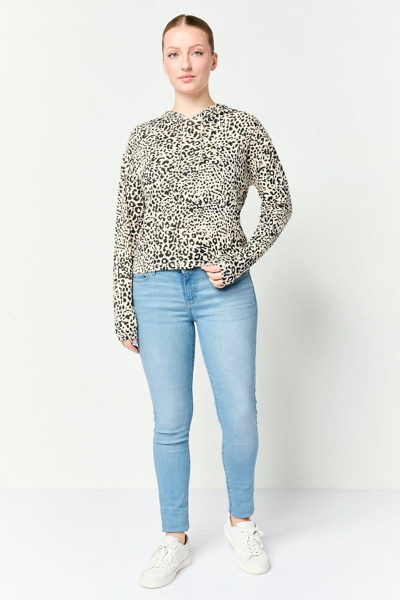 UNDIZ بلوزة نسائية بأكمام طويلة وغطاء رأس بنقشة حيوانات، متعددة الألوان - Image 2