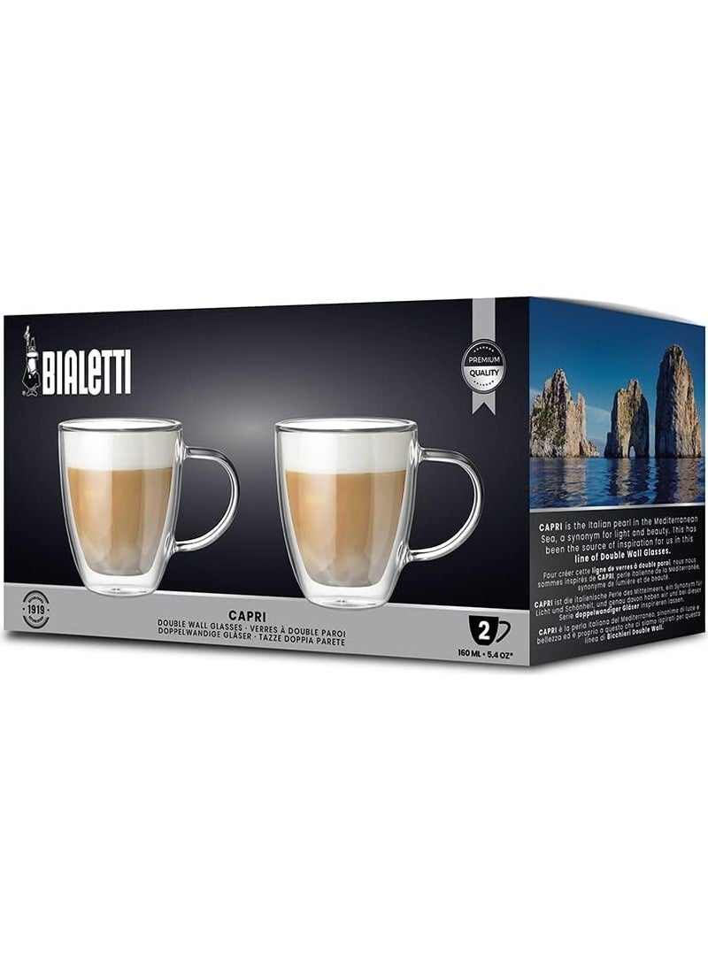 BIALeTTI Set 2 Glass Double Wall Capri, 2x 160 Ml, (Thermal Insulated, Borosilicate Glass) 