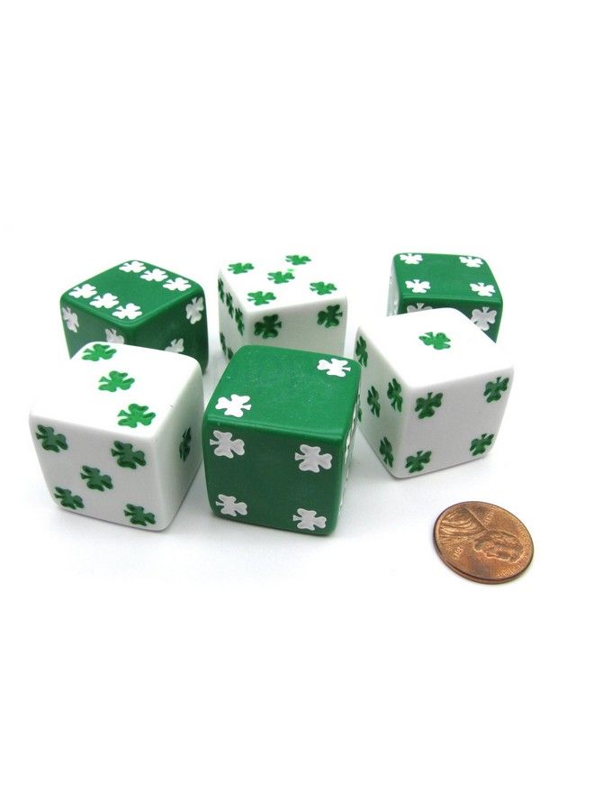Koplow Games عبوة من 6 نردات شمروك D6 بحجم 25 مم كبيرة، 3 بيضاء و3 خضراء - Image 1