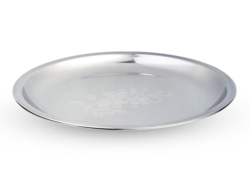 Neelam Neelam Stainless Steel 8, 22 Gauge, Lazer Etching Plate, 18 cm, Dishwasher Safe, Durable & Elegant Round Plate for Serving, Perfect for Daily Use, Parties, Special Occasions, Stylish Look, Sliver - Image 1