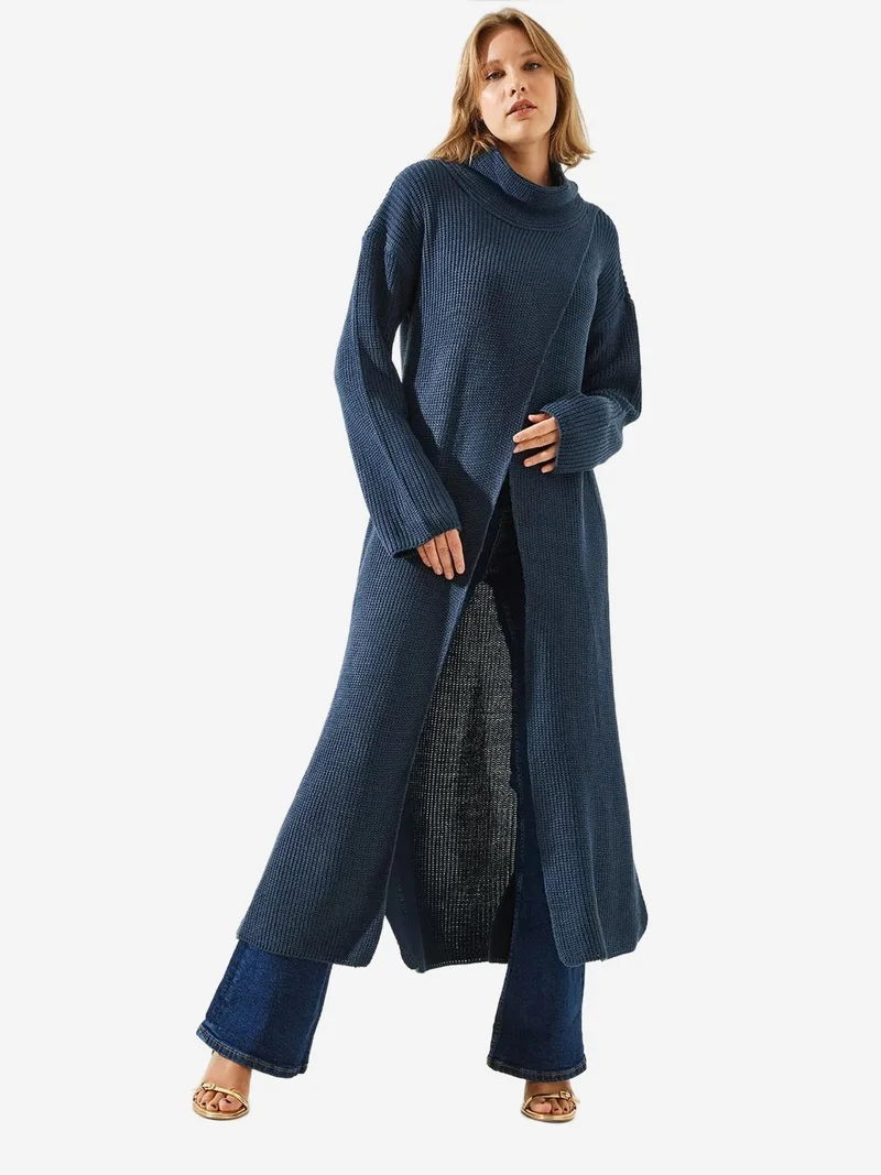 Bianco Lucci Mauve Purple LUCCI Textured Turtleneck Maxi Dress with Slit for Women | Best Price UAE