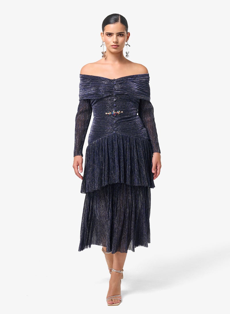 Threadz by Ajooni Long Sleeve Ruffle Sequin Maxi Dress - Image 1