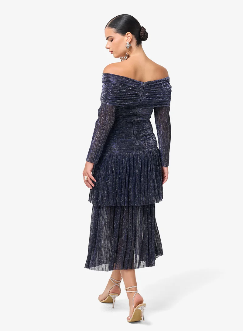 Threadz by Ajooni Long Sleeve Ruffle Sequin Maxi Dress