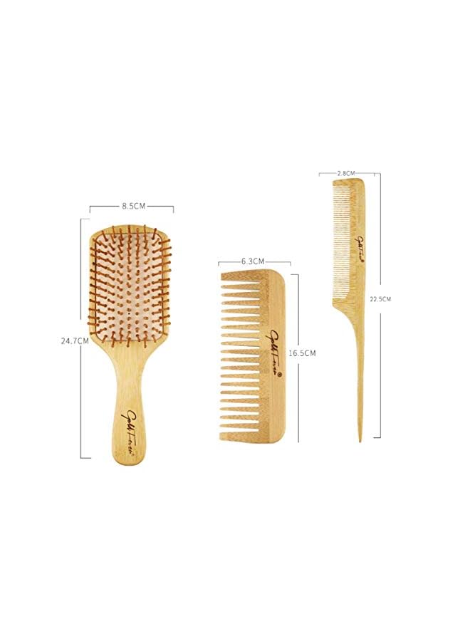 LELE Natural Bamboo Comb Set Wooden Massage Hair Brush With Wide Tooth Comb And Grooming Comb For Women Men And Kids - Reduce Frizz And Massage Scalp - Image 2