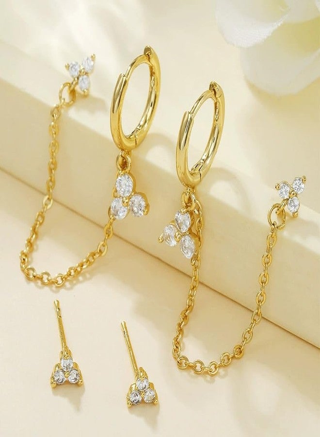 Aaishwarya 18K Gold Plated White Zircon Ear Chain Earring Set | Earrings for Women and Girls | Anti-Tarnish Jewels| Minimal Jewelry | Ear Chain and Stud Set - Image 5
