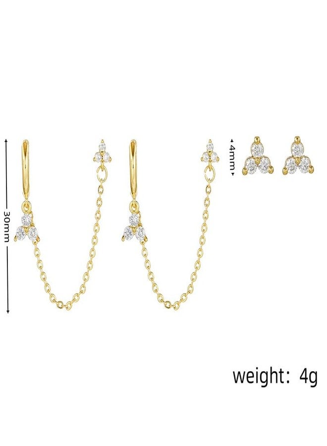 Aaishwarya 18K Gold Plated White Zircon Ear Chain Earring Set | Earrings for Women and Girls | Anti-Tarnish Jewels| Minimal Jewelry | Ear Chain and Stud Set - Image 3