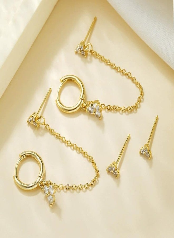 Aaishwarya 18K Gold Plated White Zircon Ear Chain Earring Set | Earrings for Women and Girls | Anti-Tarnish Jewels| Minimal Jewelry | Ear Chain and Stud Set - Image 4