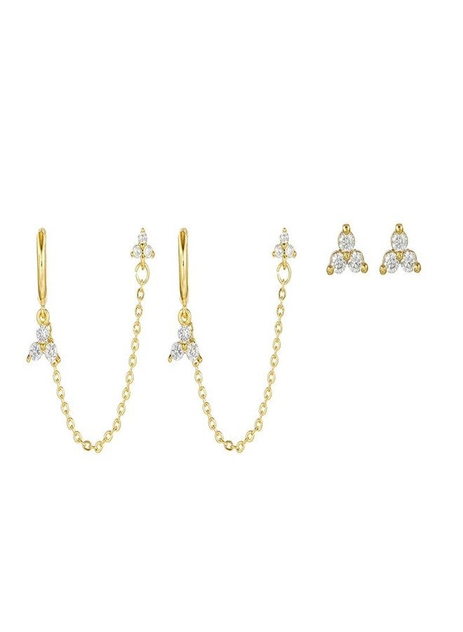 Aaishwarya 18K Gold Plated White Zircon Ear Chain Earring Set | Earrings for Women and Girls | Anti-Tarnish Jewels| Minimal Jewelry | Ear Chain and Stud Set - Image 1