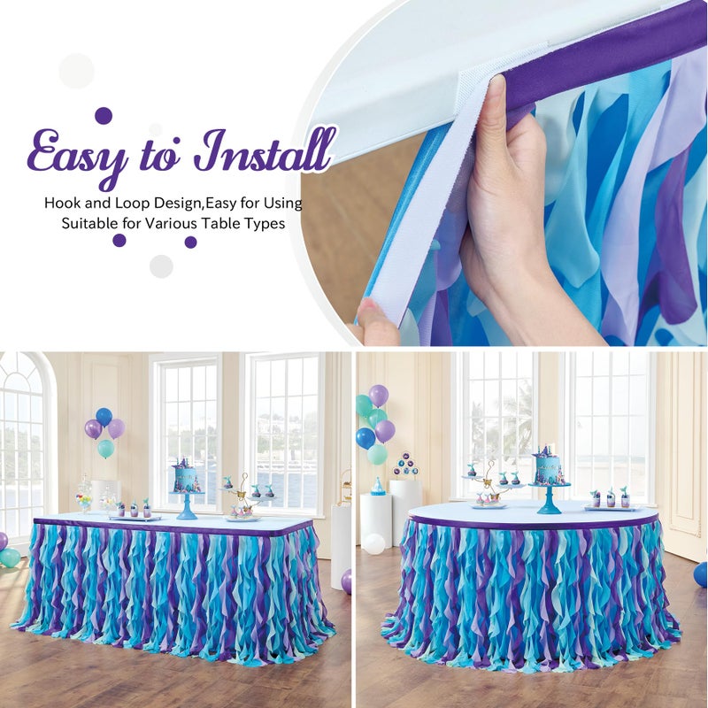 leegleri 6FT/72inch Mermaid Curly Willow Tulle Ruffle Table Skirt Rectangle Tables or Round Tables, Blue Tutu Table Skirt for Baby Shower Baby Shark Birthday Party - Image 5