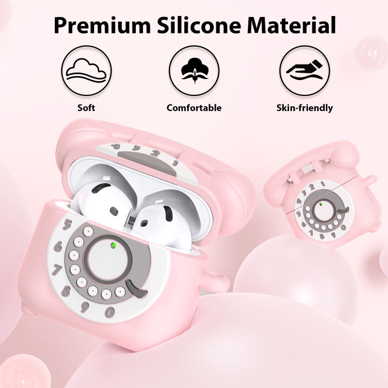 AIRSPO Compatible with Airpods 4 Case 2024 with Cleaner Kit, Retro Phone Design for AirPod 4th Generation Case Cover, Soft Silicone Shockproof Protective Case for Air Pods 4 Cases Cute (Pink) - Image 4