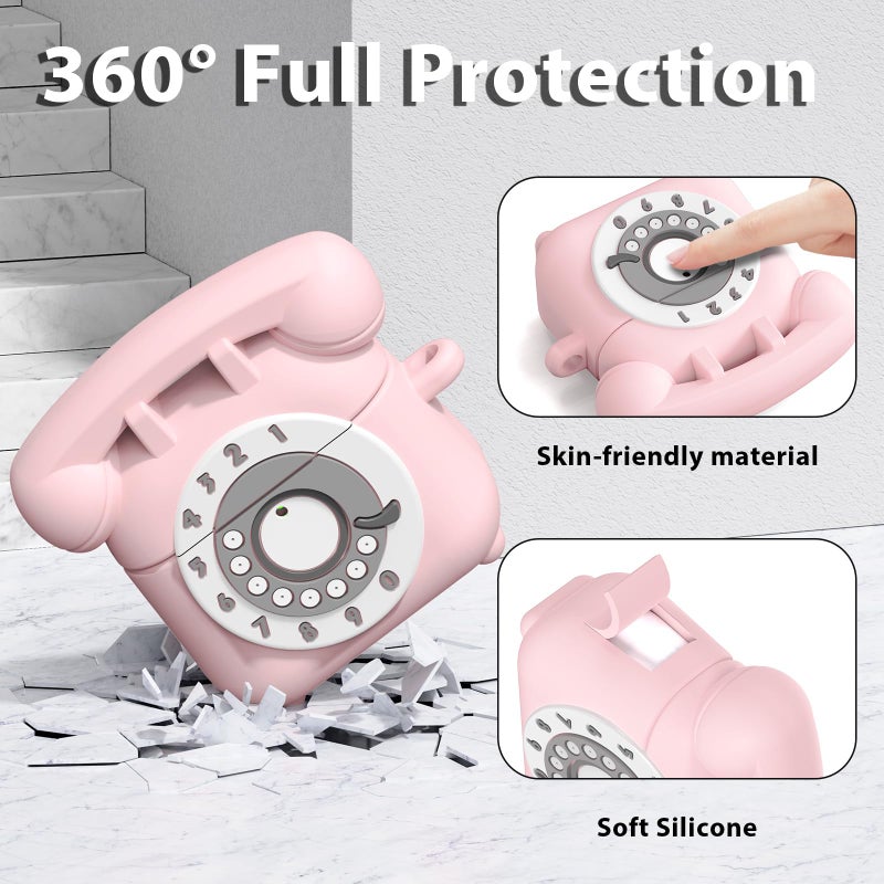 AIRSPO Compatible with Airpods 4 Case 2024 with Cleaner Kit, Retro Phone Design for AirPod 4th Generation Case Cover, Soft Silicone Shockproof Protective Case for Air Pods 4 Cases Cute (Pink) - Image 3