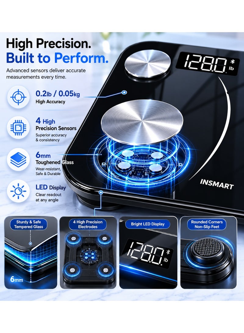 INSMART Smart Body Weight Scale – Digital Bluetooth Bathroom Scale | Body Fat Analyzer | 16 Body Composition Metrics | App Sync | LED Display | Black - Image 5