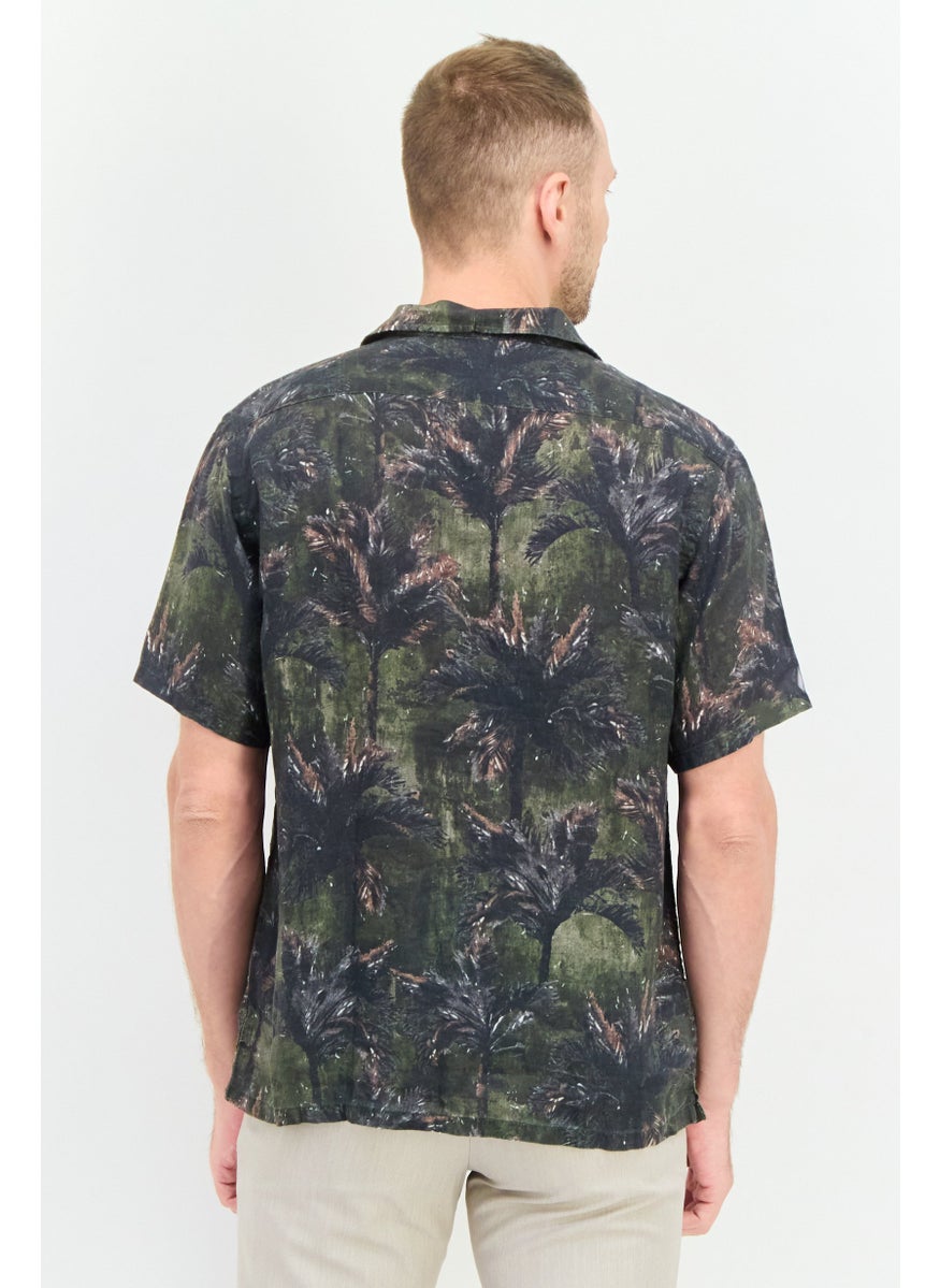 Harmont & Blaine - Men Narrow Fit Floral Print Short Sleeves Casual Shirt, Dark Olive Combo - Image 1